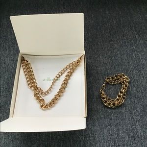 Stella and dot gold link necklace bracelet set(9a)